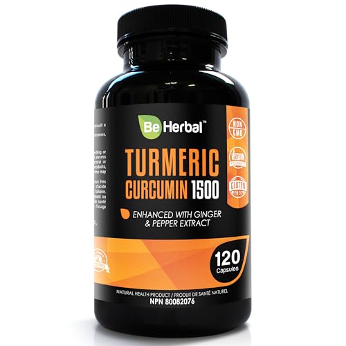 BE HERBAL Organic Turmeric Curcumin 1500mg with Black Pepper & Ginger – The Most Potent Certified Organic Turmeric Curcumin Supplement with 95% Curcuminoids – 120 Veg Capsules (120)