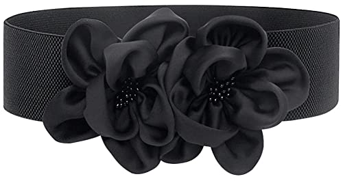 ALAIX Women's Wide Belt Stretchy Chunky Waist Belt Dress Belts Big Flower Cinch Belts Elastic Belts for Women