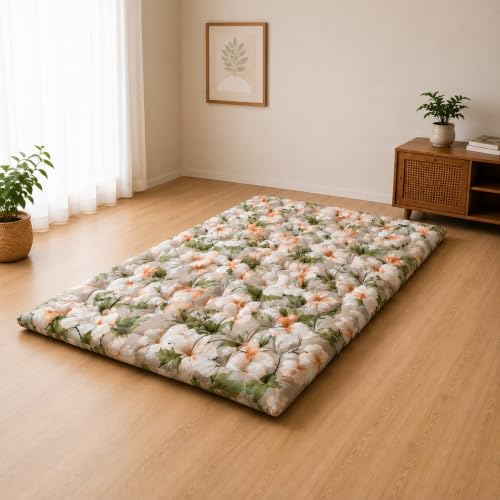 Image of Rhythm Cotton Foldable Mattress for Floor | 3 inch Quilt Mattress for Single Bed | Soft & Comfortable, Reversible Gadda | 120 GSM Medium Firm Cotton Filled Fabric Single Size