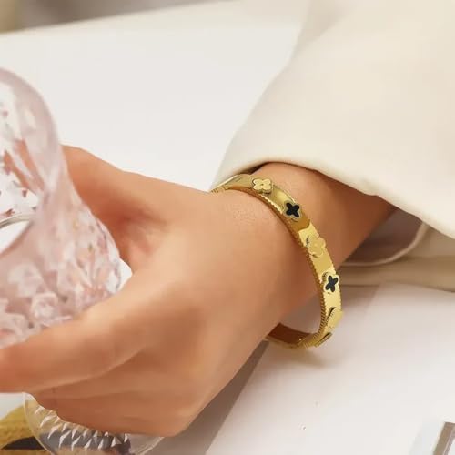 18K Gold Plated Lucky Clover Bracelet for Women Four Leaf Bangle Bracelets Trendy Jewelry Gifts for Women4