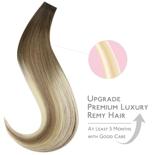 Image of WENNALIFE Invisi Edge Tape in Hair Extensions Human Hair,#3 /8 /613,18 Inch | 18 Inch 50g 20pcs Ombre Walnut Brown to Ash Brown and Bleach Blonde Invisi Remy Hair tensions Seamless Injected Tape Ins