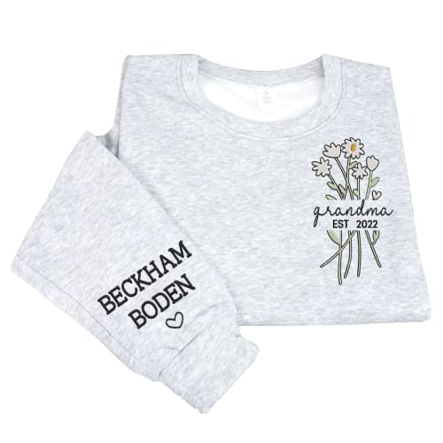 NAZENTI Personalized Flower Sweatshirt for Women, Embroidered Grandma Gift4