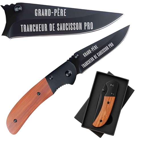 Planetee Couteau Grand-Père Trancheur de saucisson | Canif | Couteau pliant | Travail Secret Santa | Boîte de rangement | Idée Cadeau Noël Papa Anniversaire