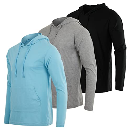 3 Pack: Men’s Big And Tall King Size Cotton Lightweight Hoodie Long Sleeve Hooded T Shirt Sweatshirt French Terry Casual Active Athletic Workout Gym Dry Fit Jersey Pullover Outdoor - Set 5, 4X Tall #TOP12