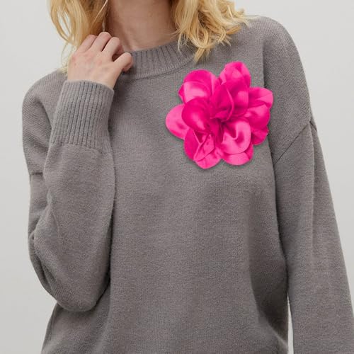 Image of 2Pack 6inch Extra Large Satin Brooches Lapel Pins Dainty Elegant Fabric Camellia Rose Flower Brooch Pin for Women Wedding Part Dance Clothes Accessories Jewelry