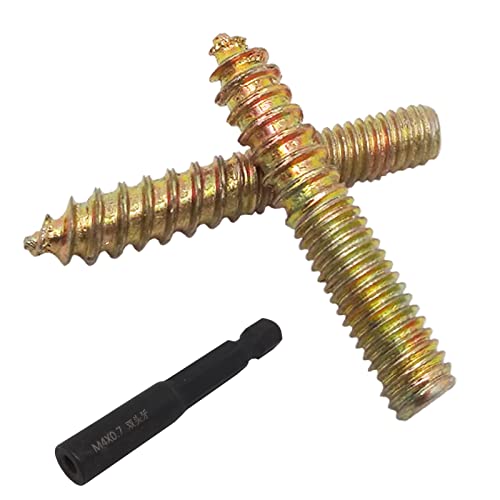 20Pcs Hanger Bolts Double Headed Bolts Kit, Gold, Flat Head, M4x30mm, Zinc, Right Hand Thread, Grade 5 Steel, 4mm Diameter, 0.7mm Pitch, with Driver