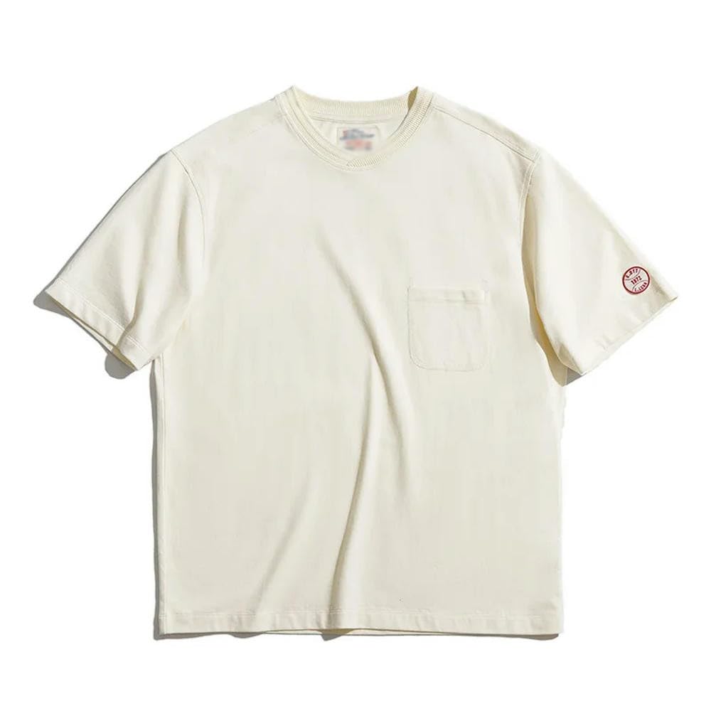 ZBDZSW - Camiseta de manga corta de algodón para hombre, estilo vintage, pesada, con bolsillo, cuello redondo, ajuste holgado, básica, versátil