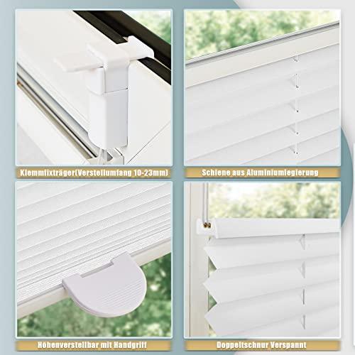 Plissee ohne Bohren Klemmfix 80x120cm(BxH) Weiß Jalousie Sonnenschutz Easyfix Faltrollo Lichtdurchlässig Rollo für Fenster & Tür – Bild 5