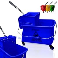 Kentucky Floor Mop Bucket on Wheels - Large Capacity Commercial Industrial Floor Mop Bucket with Wringer and Carry Handle - Ideal for Warehouse, Hotel, Office, School Use - Blue