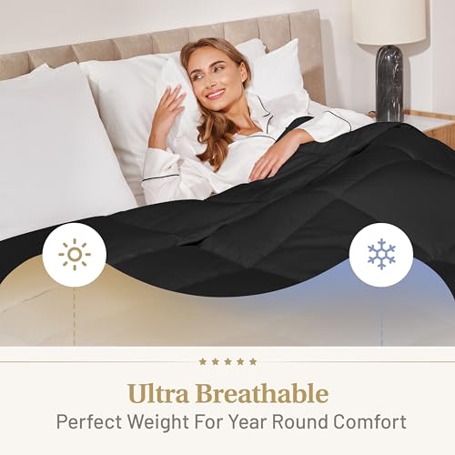 Image of The Ultimate Luxury Fluffy Down Alternative Comforter - Plush Premium Duvet Insert, Thick All Season Breathable Hotel Collection Puffy - Queen Black