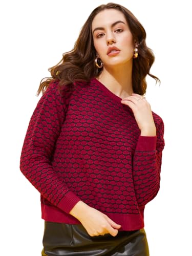 Image of Modeve Self Design Round Neck Casual Women Crop Top Sweater||Winterwear||