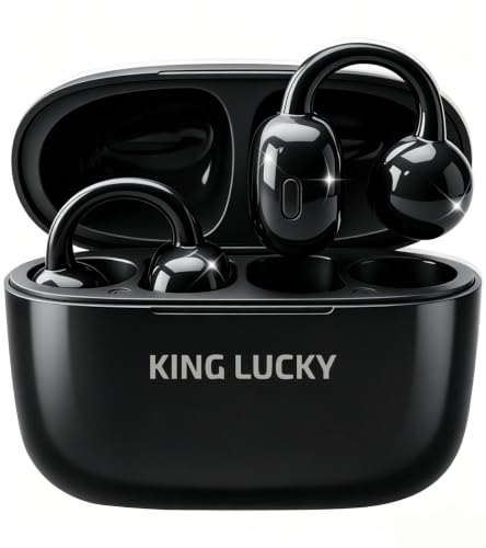 Image of Kinglucky Neo Clip Earbuds Wireless Open Ear Earbuds, Bluetooth 6.0 OWS Earphones, 50Hrs Playtime, Button Control, ENC, IPX5 Waterproof 10mm Drivers, Low Latency (Midnight Black)