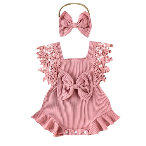 Newborn Baby Girl Lace Romper Ruffle Sleeveless Backless One Piece Jumpsuit Bodysuit with Headband Summer Clothes - Main Image