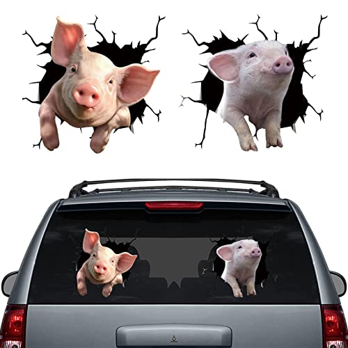Funny Animal Car Sticker Pig Crack Car Decals 3D Pet Window Cling Static Sticker Realistic Cute Vehicle Farm Glass Fridge Home Decoration 2PCS