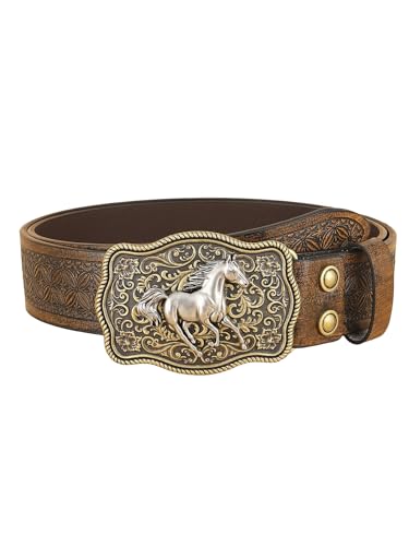 Women's Retro Vintage Western Country Belt Metal Buckle Faux Leather Floral Waist Belts