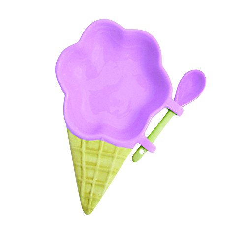 Ceramic Bowl for Ice Cream and Dessert with Serving Spoon - Novelty Pastel Kitchen Serveware Dishes (Set of 4)