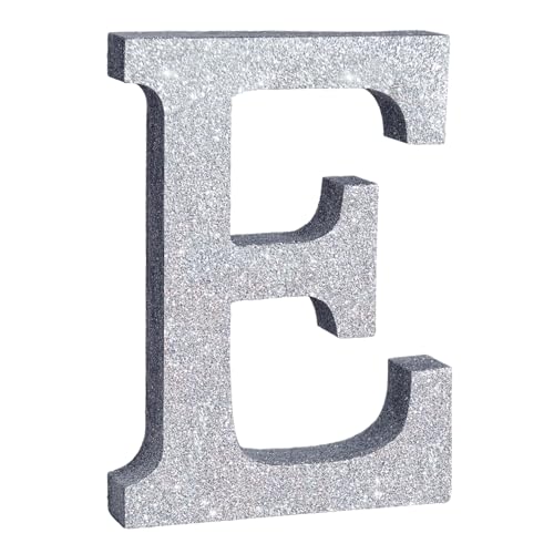 TONIFUL 7.8 Inch Silver Glitter Letter E Table Centerpiece Party Decoration