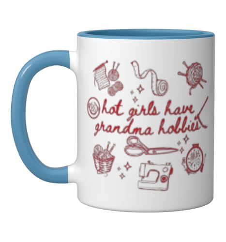 Hot Girls Have Grandma Hobbies Vintage Style Grandma Core Ceramic Mug, Blue/White