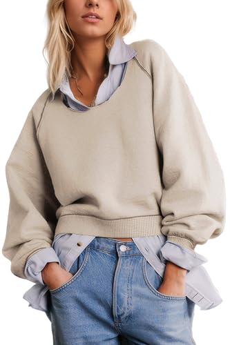 D-Sun Women Casual Loose Crewneck Sweater Pullover Long Sleeves Fashion Sweatshirt Reversible Laidback Jumper Tops