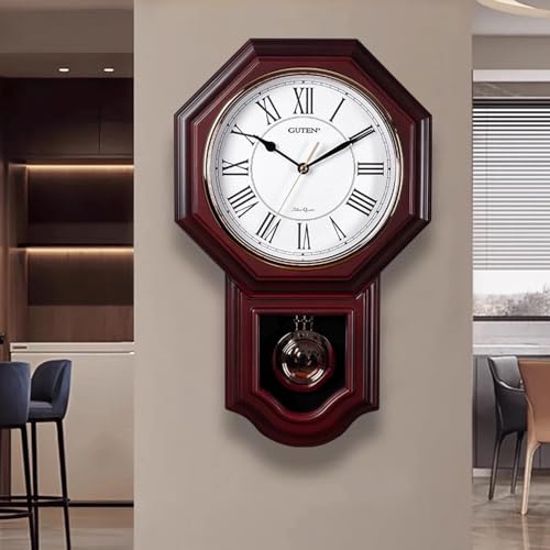 Horloge murale à pendule en bois d'acajou et chiffres romains