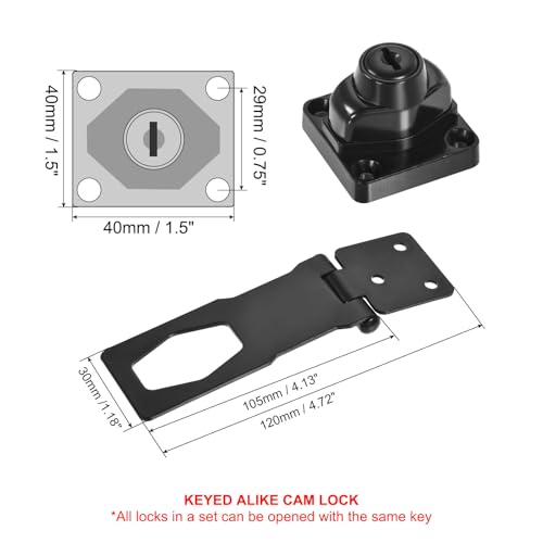 Image of PATIKIL Keyed Hasp Locks, 2 Pack 4 Inch Twist Knob Locking Hasp Zinc Alloy Safety Hasp Latches with Keys Keyed Alike for Cabinet Small Door, Black