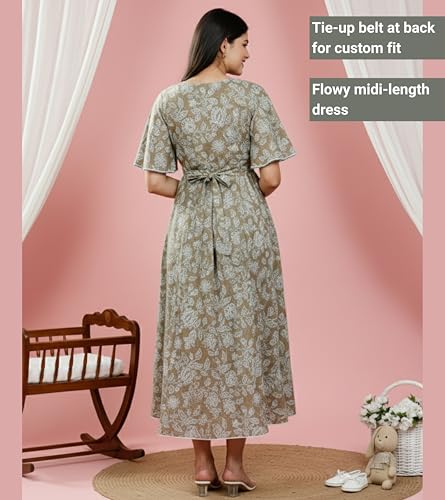 Image of DUMMY SHAPE Feeding Kurtis for Women Cotton Rayon | Printed Pregnancy Flare Kurta with Nursing Zippers to Pre & Post Partum | Maternity Dresses | Gifts for Pregnant Woman