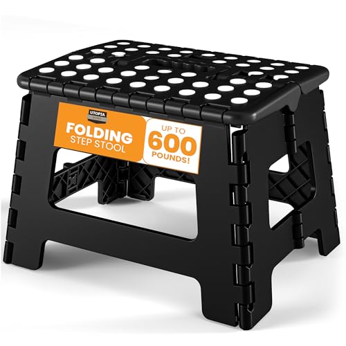Utopia Home Foldable Step Stool for Kids - 11 Inches Wide and 8 Inches Tall - Black and White - Holds Up to 300 lbs - Lightweight Plastic Design