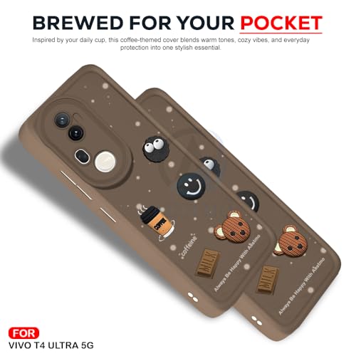 Image of AESTMO Back Case Cover | Cute Fun Cartoon 3D Ball | Coffee Silicone Case | Full Body Protection | Camera Protection Back Cover (Brown, Vivo T4 Ultra 5G)