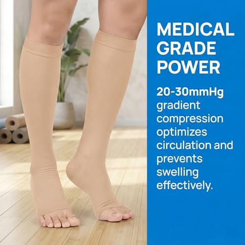 Image of MGANG Knee High Compression Socks 20-30mmHg, Varicose Veins, Short Length