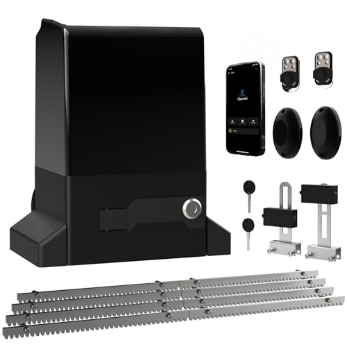 Blütezeit Accionamiento de puerta corredera de 800 kg, control inteligente por aplicación, motor de puerta corredera de 370 W con accionamiento por cremallera, incluye 2 mandos a distancia y sensor IR
