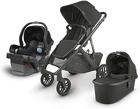 UPPAbaby Vista V2 Stroller - Jake (Black/Carbon/Black Leather) + Mesa Infant Car Seat - Jake (Black)