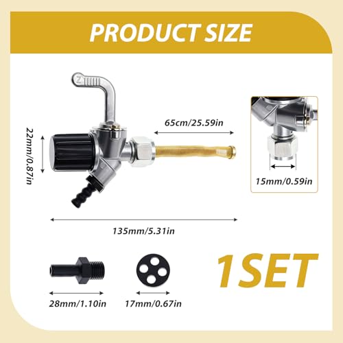 Benzinhahn mit Wasserbeutel, kompatibel mit Simson Schwalbe Kr51/1, Kr51/2 und Sr 50, Simson S51, S50 - MZ EtZ, TS, ES, Benzintankhahn aus Messing, für Motorradtank