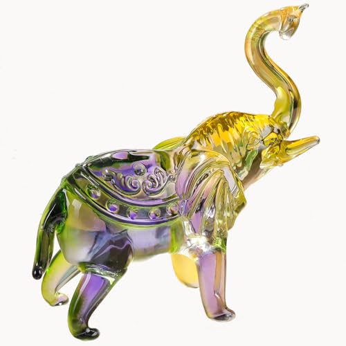Arikyrist Crystal Yellow and Green Elephant Gifts for Elephant Lovers Men Women, Cool Glass Elephants Collectible Figurine Paperweight on Birthday Christmas for Home Office Decor