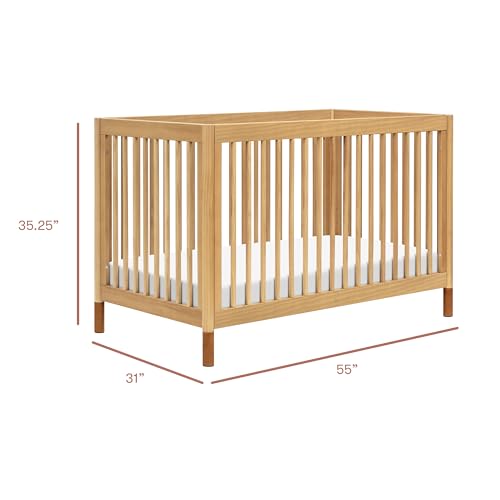 Babyletto Gelato 4-in-1 Baby Crib Convertible to Wooden Toddler Bed, Daybed & Full-Size Bed, GREENGUARD Gold Certified - Made of 100% Solid Wood, Includes Toddler Conversion Kit - Honey with Vegan Tan
