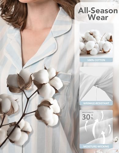 Image of NAP BOUND 100% Cotton Pajamas for Women Sets 2 Pieces Pjs Button short sleeves with Pockets Soft Sleepwear Loungewear XS-XXL