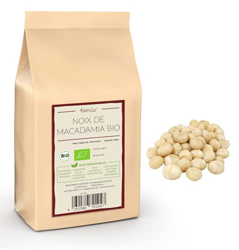 1kg de noix de macadamia BIO naturelles – noix de macadamia entières décortiquées, de classe 1L, crues et non traitées
