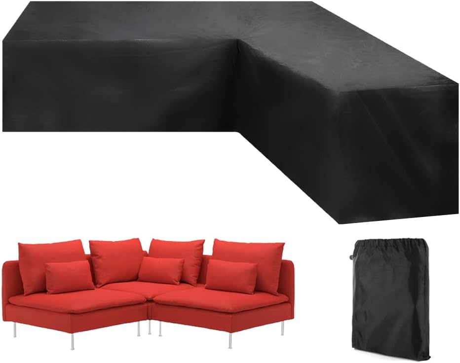 Patio Sectional Sofa Cover Waterproof V Shape Furniture Cover Outdoor Couch Cover Heavy Duty Garden Furniture Protector with Windproof Strap