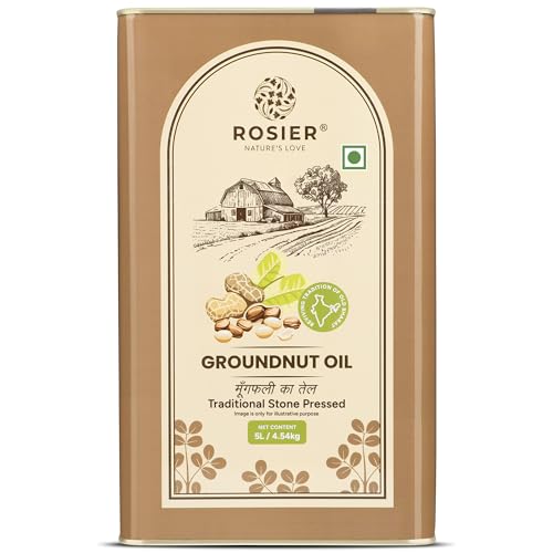 Image of Rosier Stone Pressed Organic Groundnut Oil 5 L | Traditional Wood Pressed Peanut Cooking Oil | Kolhu /Kacchi Ghani /Chekku | Pure, Natural and Healthy Groundnut Oil 5 Litre