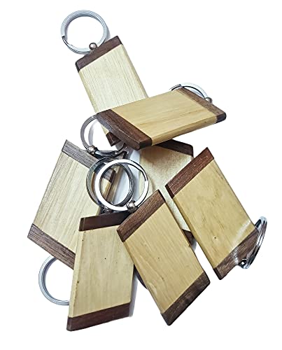 Image of Empty Wooden Keychains, Laser Engravable, Printable & Writable, Pack of 10 Assorted Shapes, 5cm x 3cm