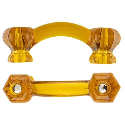 Depression Era Hexagonal Amber Glass Drawer Pull | Centers: 3