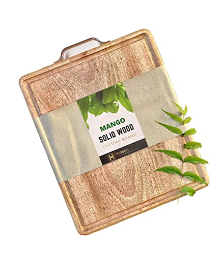 Image of Hutson Mango Wood Cutting Board 15 Inch with Juice Groove & Handle - Heavy Duty Wooden Chopping Board with Reinforced Edge Strips, Reversible Knife-Friendly Kitchen Board (15 inch Mango Groove)