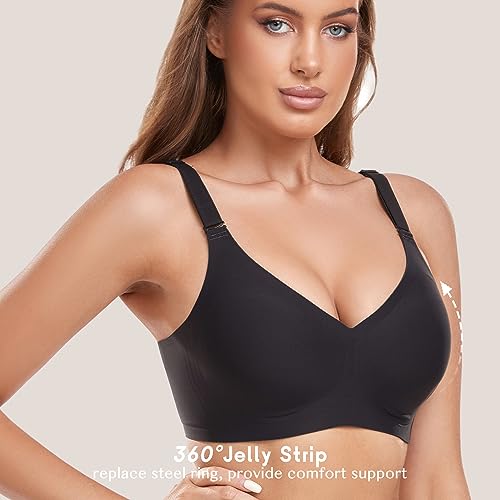 Gailife Smooth Wireless Bras for Women No Underwire Comfort Seamless Supportive Bra Raceback Push Up Bralettes Full Coverage -BK,L Black
