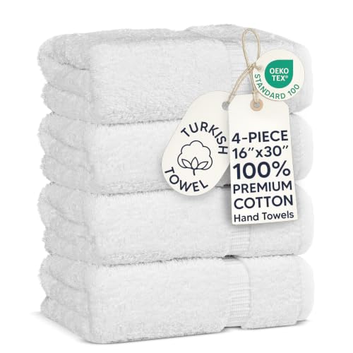 Chakir Turkish Linens 100% Cotton Premium Turkish Towels for Bathroom | 16 x 30 (4-Piece Hand Towel White)