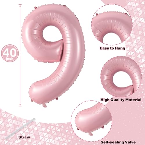 Image of 19th Birthday Balloon for Girls, 40 Inch Pastel Pink Number 19 Foil Balloons Self Inflating, Big Mylar Helium Light Pink 19 Balloons for Women Birthday Decor Anniversary Party Decorations Supplies