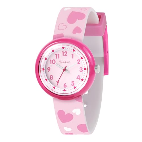 Tikkers Reloj analógico para niños con correa de corazón rosa, rosa, Moderno