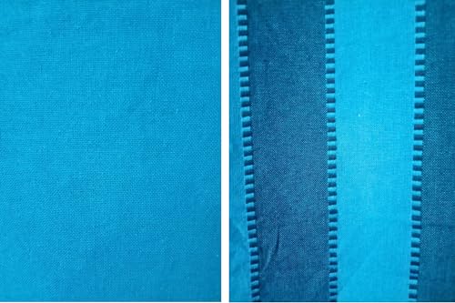 Image of 5 Feet Cotton Striped & Solid Light Filtering Button Type Tab Top Loop Window Semi Sheer Curtain, Blue Multi, Pack Of 3