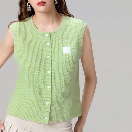 Image of Women Chunky Button Sweater Vest Sleeveless Round Neck Rib Knitted Tank Top Y2k Knitted Cardigan Vest Shirt