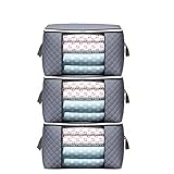 2. [Große Kapazität] Jedes Set hat drei Aufbewahrungstaschen. Die Größe jeder Aufbewahrungstasche beträgt 60 x 43 x 35 cm, und die Speicherkapazität beträgt 90 l, was 50 % größer ist als gewöhnliche Aufbewahrungstaschen. Es kann Ihre Steppdecke, Decke, Kissen, Plüschtiere, Jacken oder andere Kleidung halten.