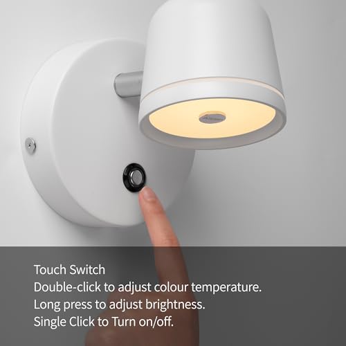 Image of Aisilan Wall Sconce, Hardwired Touch Dimmable Wall Light with 3 Color Temperatures, Adjustable 7W LED Wall Lamp CRI97, Modern White Aluminum Sconce for Bedroom Bedside Hallway