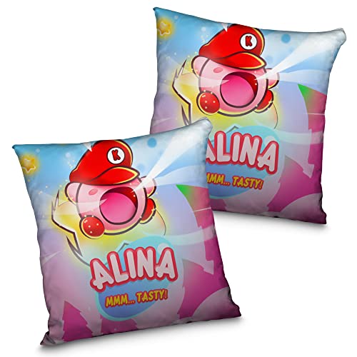 LolaPix Cojín Kirby. Cojín Personalizado con Nombre. Regalo Friki Personalizado. Impresión 100% por Las Dos Caras. Relleno Incluido. Varios tamaños. Kirby